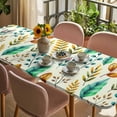 thumbnail image 3 of Spring Botanical Table Cloths for 8 Foot Rectangle Tables, Watercolor Leaves Floral Rustic Cream Patio Waterproof Elastic Fitted Tablecloths, Washable Rectangular Table Cover for Camping, 3 of 8