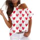 thumbnail image 1 of Mujeres Verano Cuello Redondo Manga Corta Estampado Sin Tirantes Camiseta Tops Blusas Pompotops  hfajkhk129225, 1 of 5