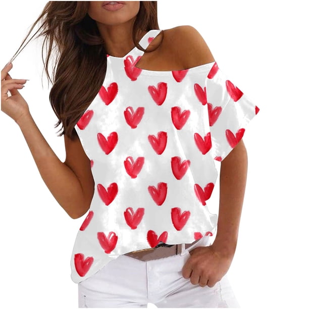 Mujeres Verano Cuello Redondo Manga Corta Estampado Sin Tirantes Camiseta Tops Blusas Pompotops hfajkhk129225