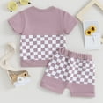 thumbnail image 3 of Bagilaanoe 2pcs Toddler Baby Boy Shorts Set Short Sleeve Checkerboard Print T Shirt Tops + Shorts 6M 12M 18M 24M 3T Kids Casual Summer Clothes, 3 of 6