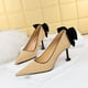 thumbnail image 4 of Nuevos zapatos de tacón dulce para mujer, zapatos de boda finos para mujer, tacón alto de gamuza, boca baja, puntiagudos, lazo de colores, bombas individuales, 4 of 5
