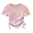 thumbnail image 1 of SUXIAN Girls Summer Shirts Solid Tee with Irregular Short Sleeve Top for Girls Tee Solid Color Crew Neck Drawstring Asymmetric Hem Detail Birthday Shirt Red 7-8 Years, 1 of 2