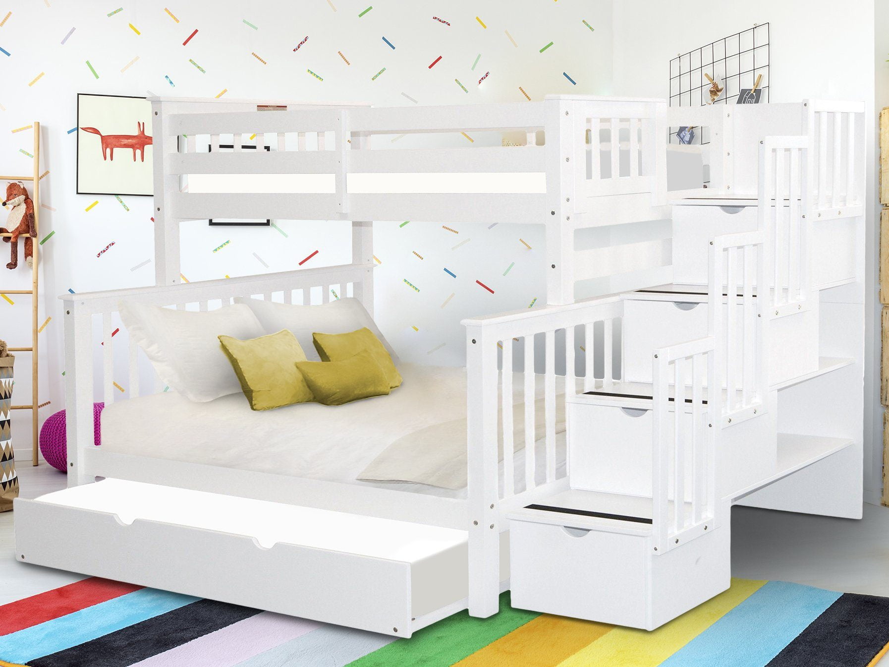 Bedz King Stairway Bunk Beds Twin Over, Twin Over Full Trundle Bed