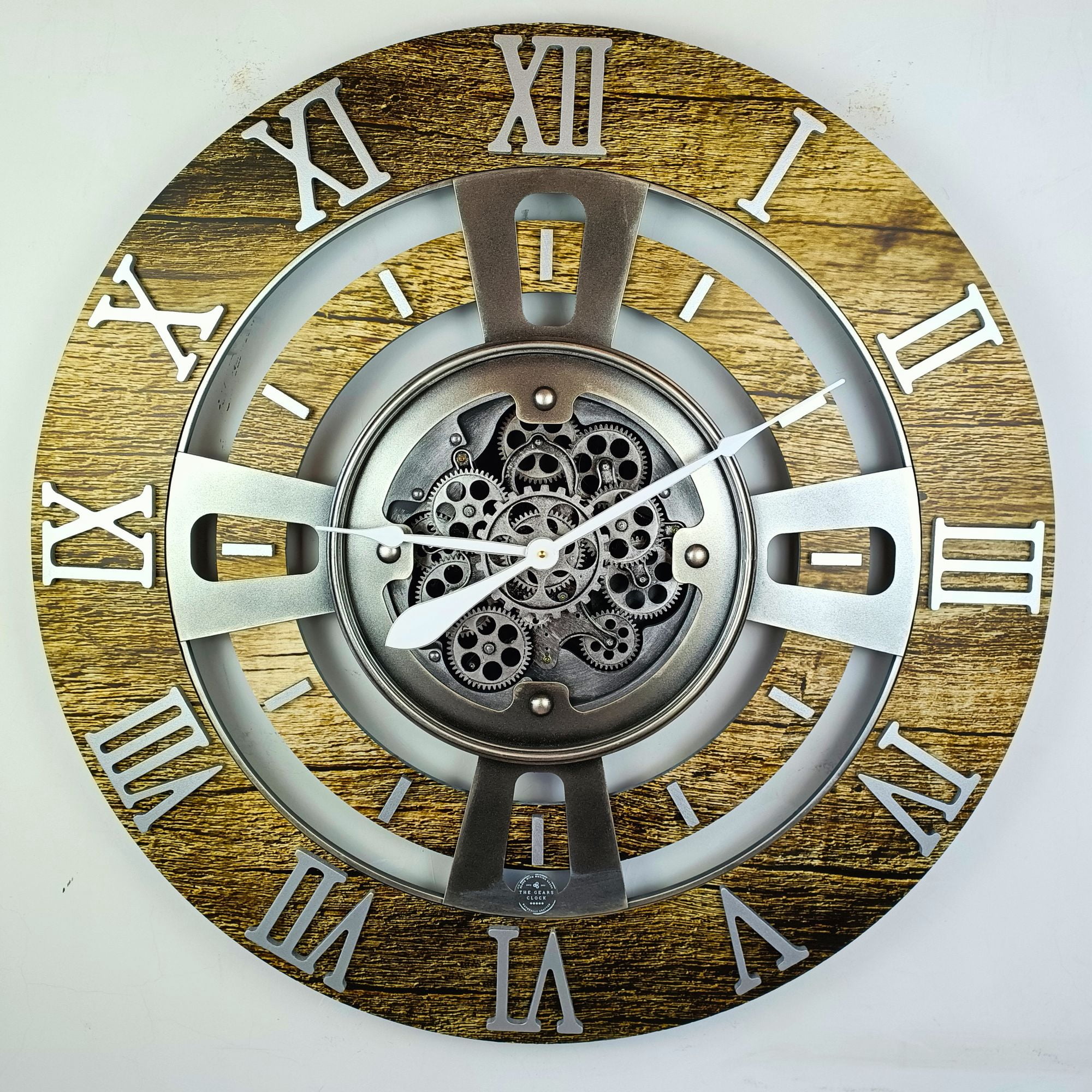 THE GEARS CLOCK Wall Clock with Real Moving Gears EN-LI_ 36 in Round Gold-Antique
