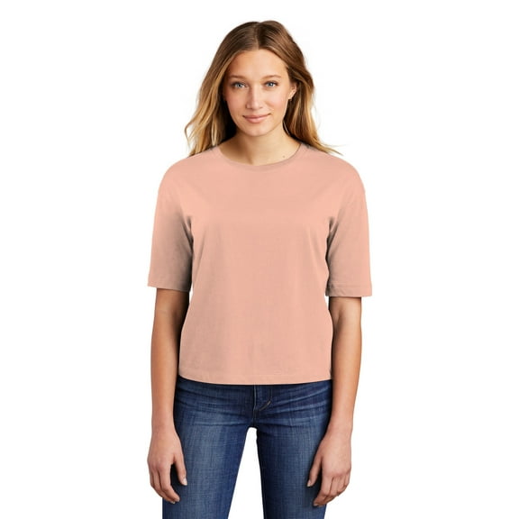 District Adult Female Women Plain Elbow Sleeves T-Shirt Dusty Peach Large