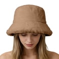 thumbnail image 2 of Women's Double Face Fleece Bucket Hat, Plush Warm Winter Hat with Wide Brim, Soft Sun Hat for Outdoor Cold Weather, Cozy Unisex Beanie Alternative Khaki, 2 of 5