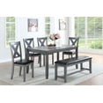 thumbnail image 5 of Contemporary Dining Table w 4x Side Chairs 1x Bench Cushion Seat Gray Finish X-Design Chair Dining Room 6pc Set Rubber wood, 5 of 5