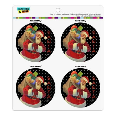 

Christmas Holiday Santa Sack Graphic Refrigerator Fridge Locker Vinyl Circle Magnet Set