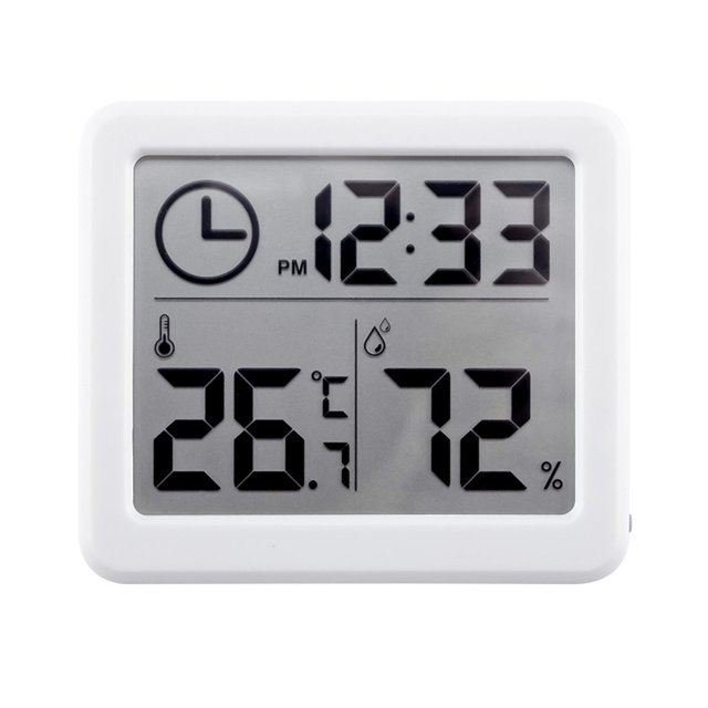 Digital Hygrometer Electronic Time Temperature Humidity Meters Gauge LCD Display Backlight Indoor Thermometer Hygrometer with Bracket Sticker for Greenhouse Garden Cellar