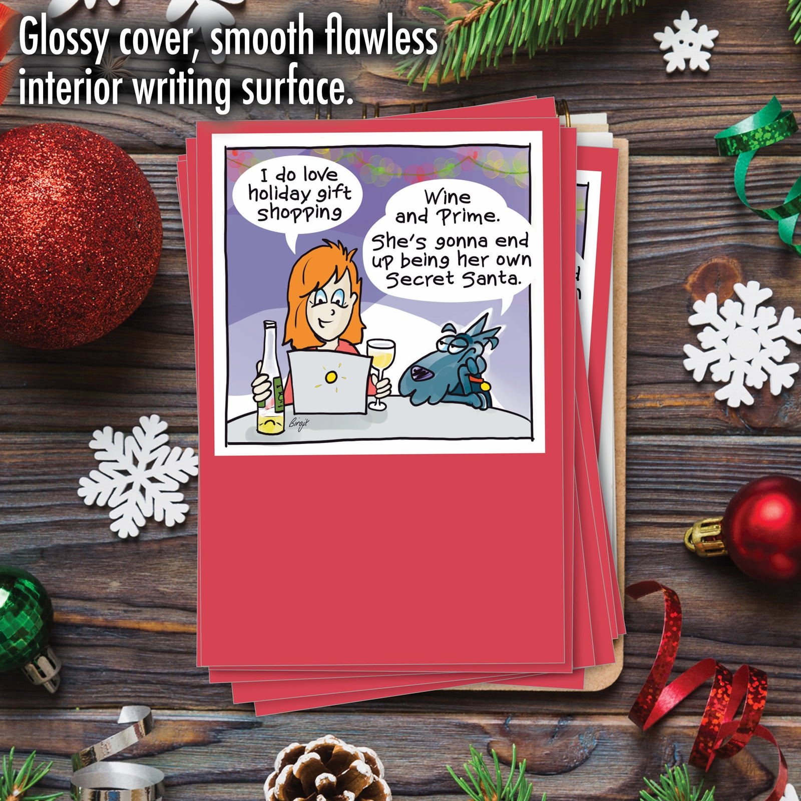 Pack of 12 Merry Christmas Cards Funny (1 Design, 12 Cards) - Wine And Prime C9472XSG-B12x1