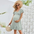 thumbnail image 2 of Yesfashion Women's Maternity Short Sleeve Ruffle Dress V Neck Summer Casual Smocked Flowy Midi Dress, 2 of 5