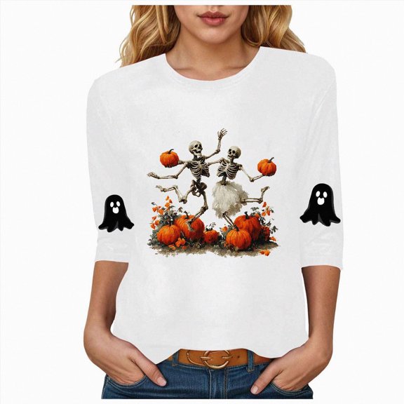 mgoYE Halloween Shirts for Women Pumpkin T-Shirts Thanksgiving Graphic Tee Tops Tshirts Shirts for Women Size 2XL