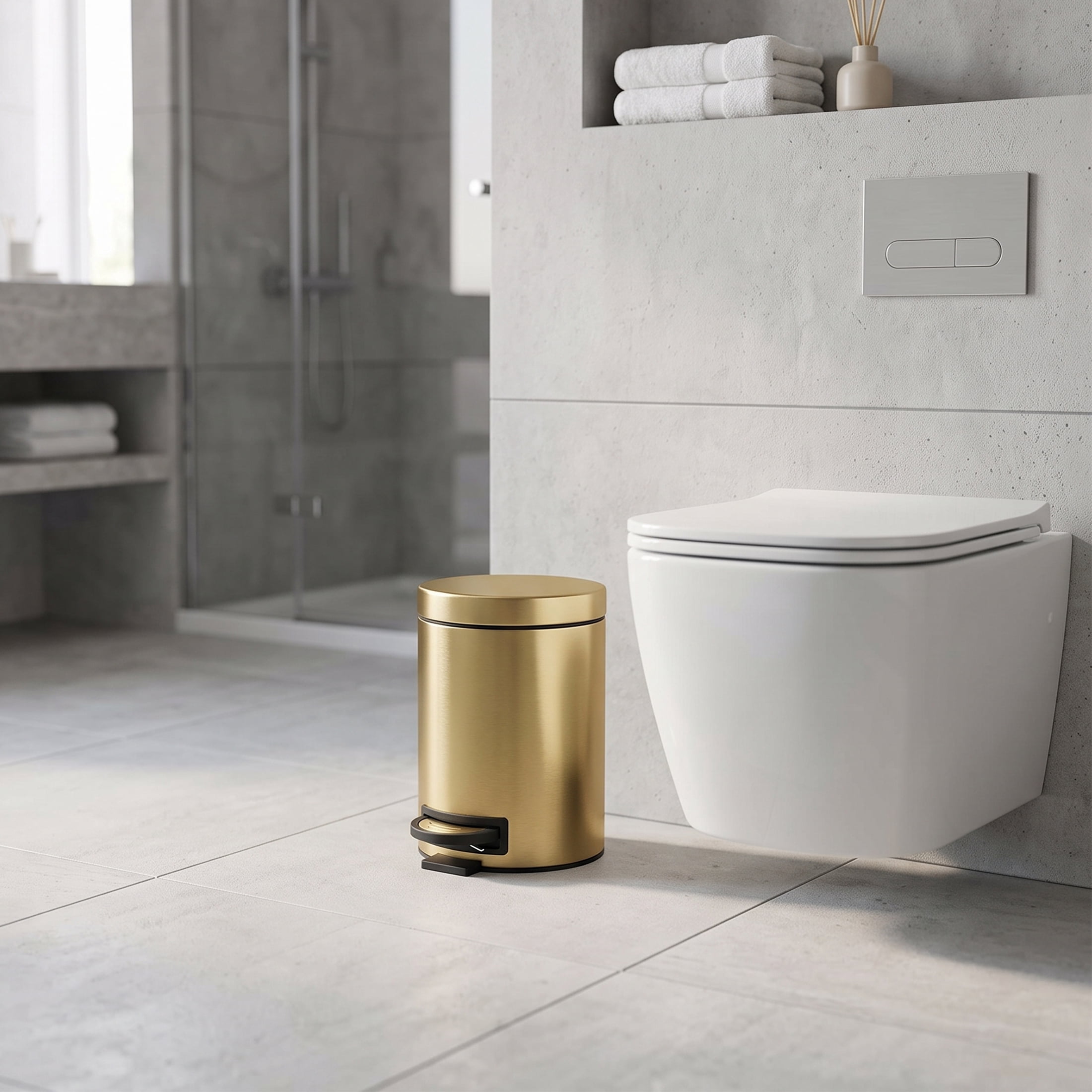Koomade 2 Pack Bathroom Kitchen Trash Can, 1.3 Gallon Stainless Steel Step Round Garbage Bin, Gold