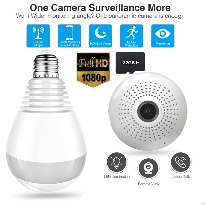 Light Bulb Camera, HD 1080PWifi 360° Wireless Security IP Panoramic