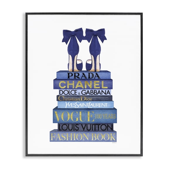 Stupell Industries Modern Blue Bow Heels on Bookstack Black Framed Giclee Art, 11 x 14, by Amanda Greenwood