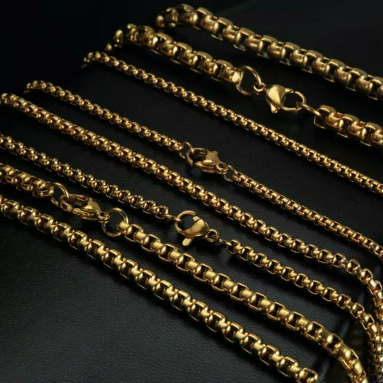 QQTDFG 2/3/4/5/7mm Women Men Stainless Steel Gold Color Rolo Chain