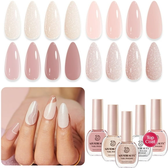 Set de esmaltes de uñas AZUREBEAUTY Nude Skin Glitter 10 ml (x4)