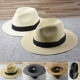 thumbnail image 2 of New Mens Ladies Panama Style Sun Hat Crushable Wide Brim Fedora Straw Summer-Khaki-XL-61-64cm, 2 of 7
