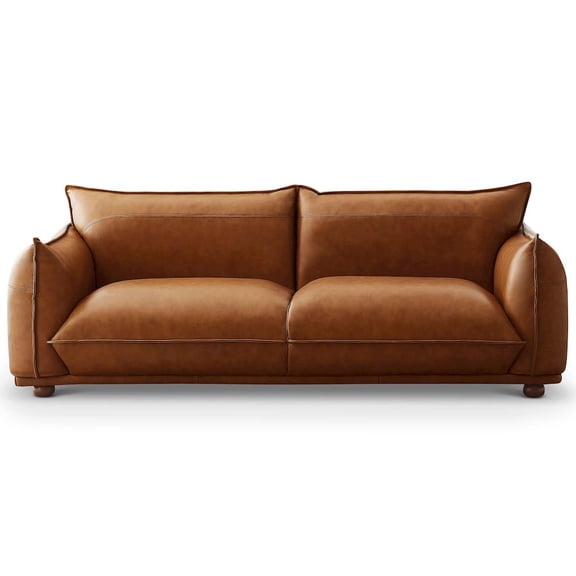 Ashcroft Furniture Emma Mid Century Modern Luxury Cognac Leather Sofa