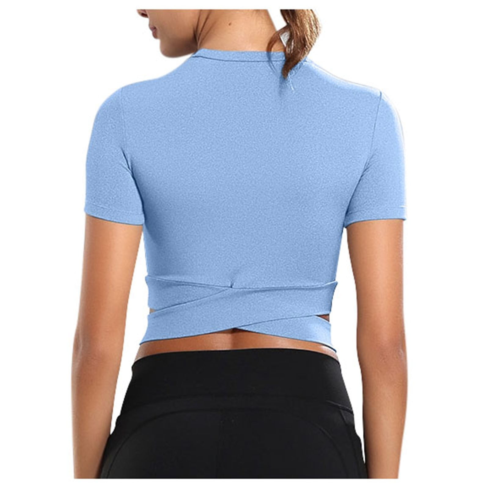 Going Out Tops for Women T Shirts Tummy Cross Short Sleeve Sport Shirt Yoga  T Shirt Top for Women Blue M 