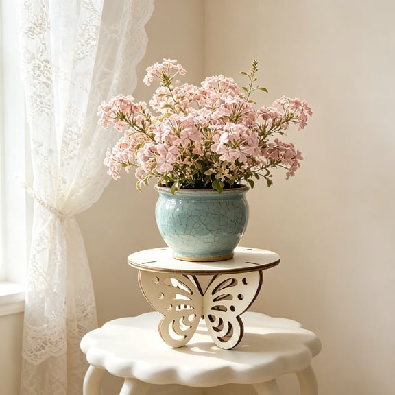 Wooden Plant Stand, Round Tabletop Plant Holder for Small Pots, Decorative Flower Pot Stand for Desk, Home, Office, Natural Wood Plant Decor