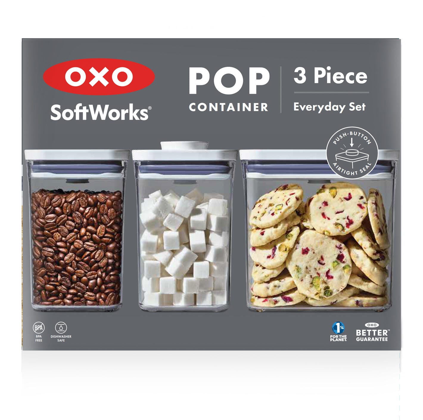 OXO POP Container 3-Piece Everyday Food Storage Container Set, White