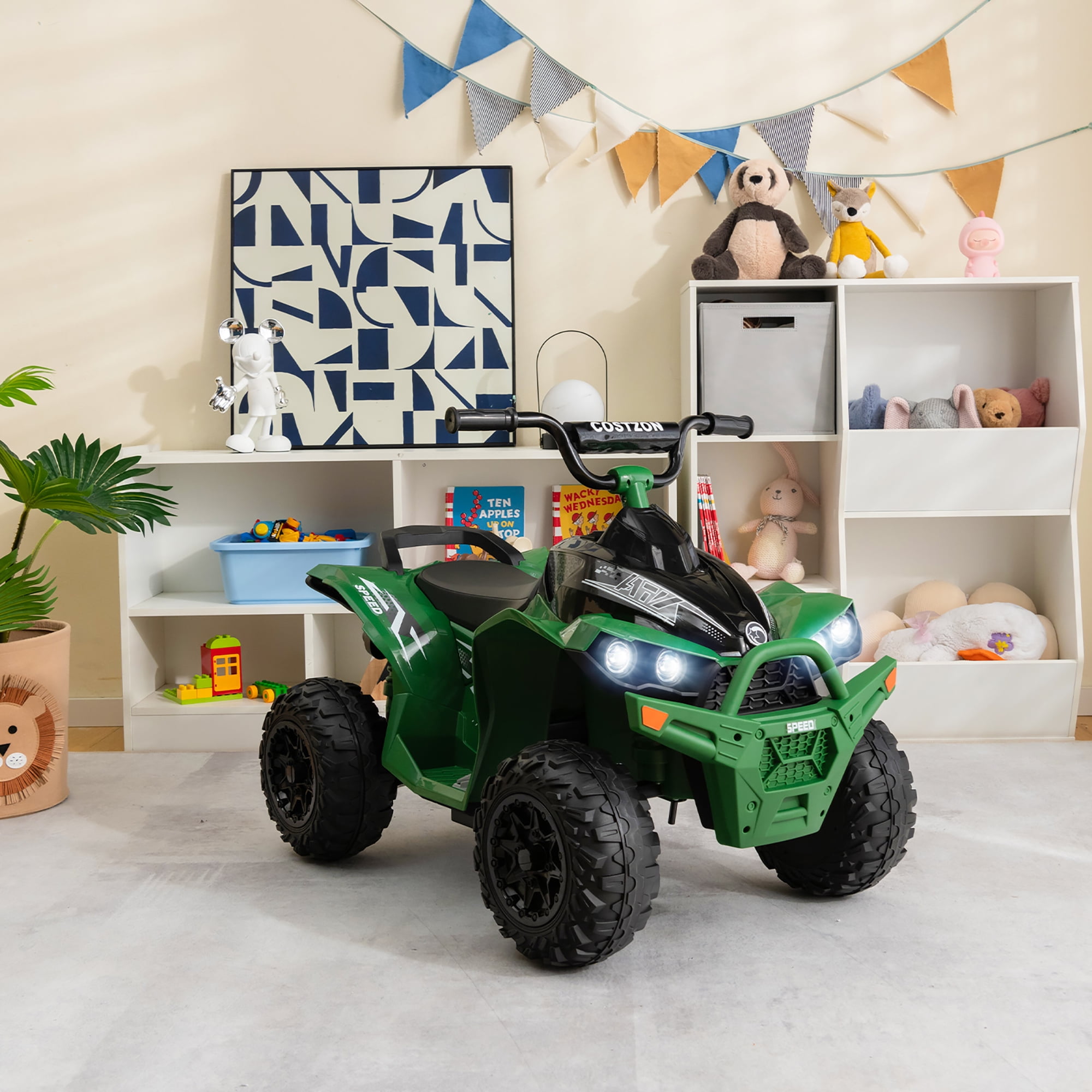 Costway 12V Battery Powered Kids Ride On ATV Electric 4-Wheeler Quad Car with  MP3 & Light Green