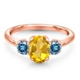 thumbnail image 3 of Gem Stone King 18K Rose Gold Plated Silver Ring Oval Yellow Citrine and Vivid Persian Blue Moissanite (1.76 Cttw, Size 5), 3 of 6