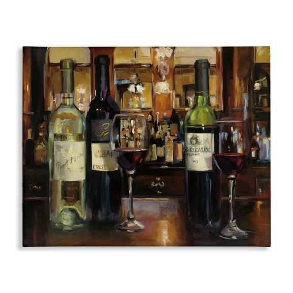 Stupell Industries Reflection of Wine Bottles Food & Beverage Painting Wrapped Canvas Art Print Wall Art, 20 x 16