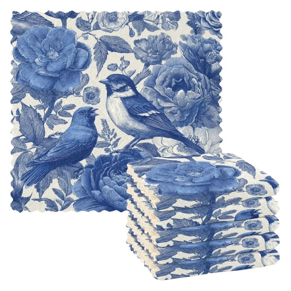 6 Pieces of Kitchen Towels 11x11Inch Kitchen Dish Cloths Kitchen Dish Towels Reuseable Cleaning Cloths Blue Bird