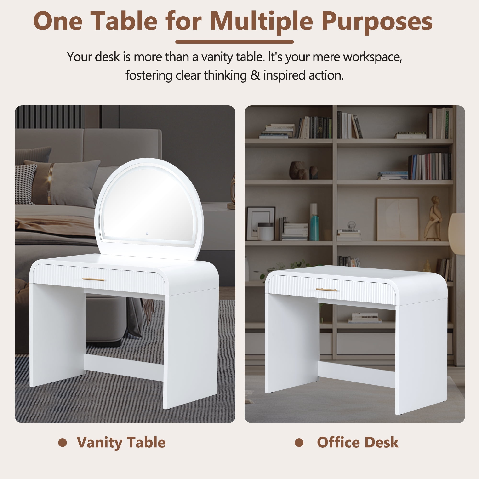 Yoneston 39" Makeup Vanity Table with Touch Screen 3 Adjustable Lighted Mirror, Dressing Table with Drawer for Bedroom, White