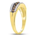 thumbnail image 3 of Solid 10K Yellow Gold Real Chocolate Brown Natural Diamond Three Row Wedding Band Anniversary Ring for Women 1/2 Carat - Size - 7 ( .50 Cttw ), 3 of 5
