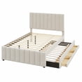 thumbnail image 4 of Full Size Upholstered Platform Bed with Twin Trundle and 3 Drawers, Linen Fabric with Stripe Headboard, Storage Bed for Guest Room, Beige, 4 of 6