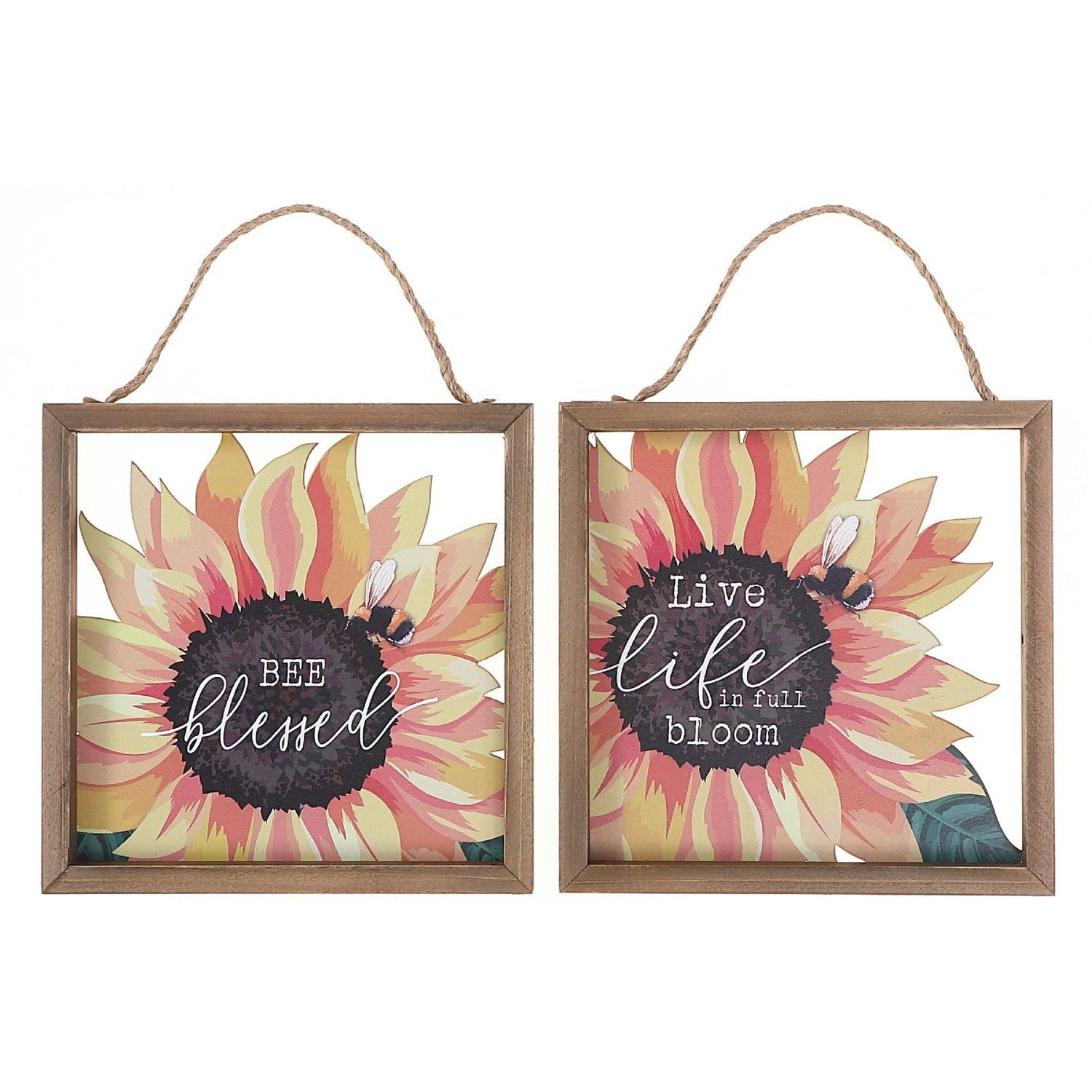 IH Casa Decor Encadré Hangle De Mur En Verre Imprimé De Tournesol Asstd - Ensemble De 2