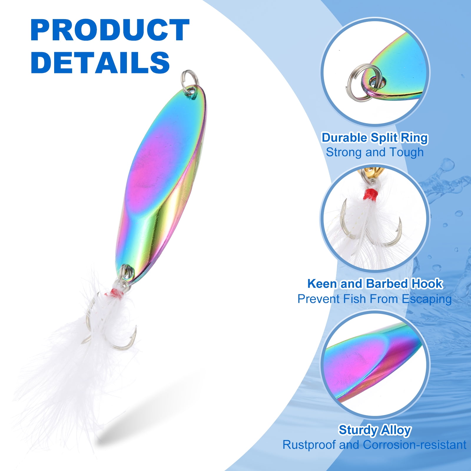 Uxcell Fishing Spoons, 10 Pcs 1-3/8 oz Fishing Lures Casting Spoon Treble Hooks Jigs Hard Metal Spinner Baits for Freshwater Saltwater Salmon, Multicolor
