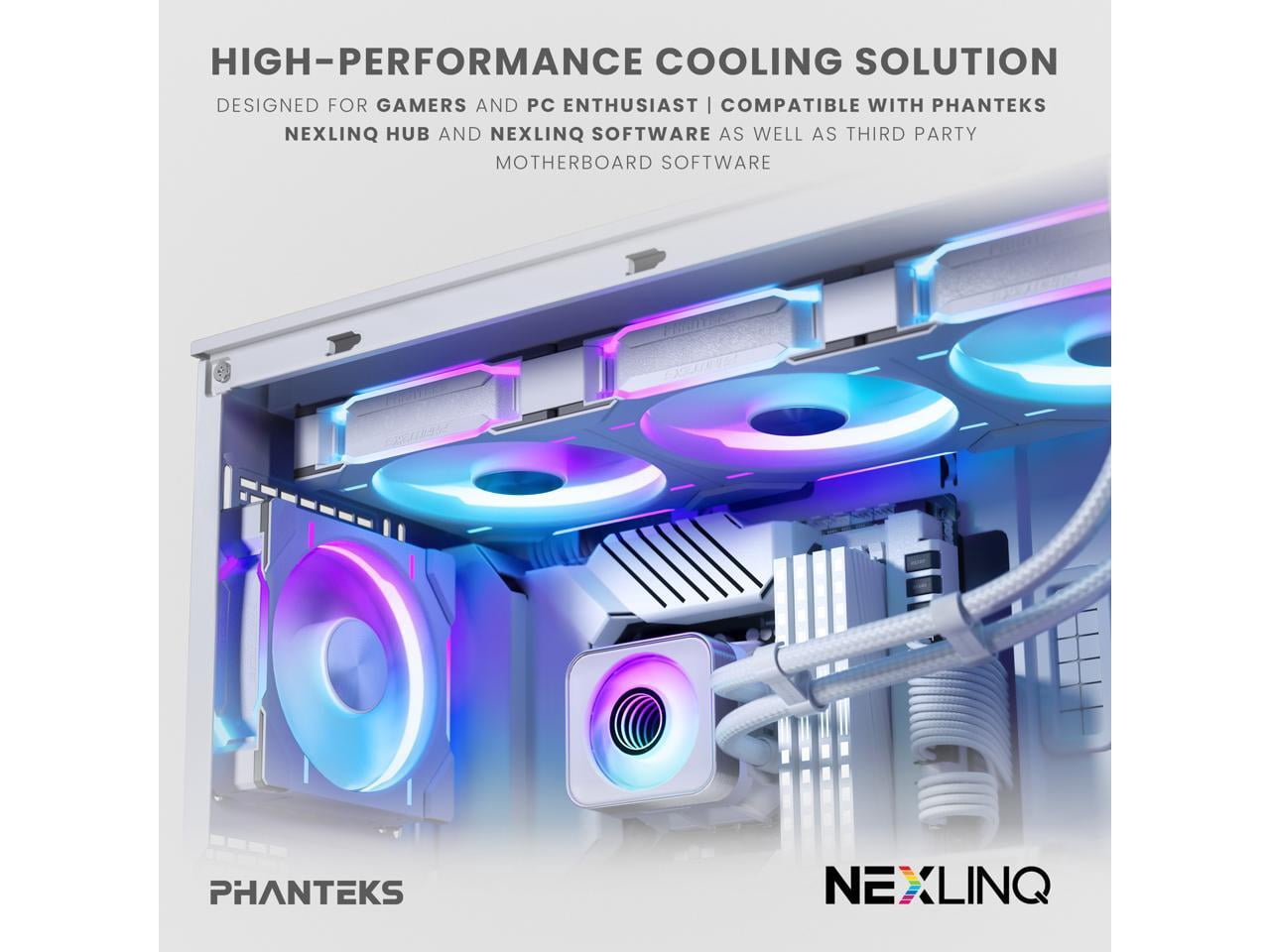 Phanteks Glacier One 420D30 X2 AIO Liquid CPU Cooler, Evolv X2 Aluminum Cap Design, 3x Performance D30-140 D-RGB Fans, for Intel LGA 1851, 1700, 1200, 115x and AMD AM4/AM5 sockets, White