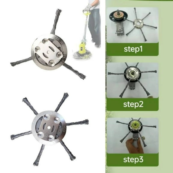 Basysin 2025 Upgrade 6 Inches Steel Wire Grass Trimmer Head,String Trimmer Replacement Head, Universal Steel Wire Weed Trimmer Head for Electric Battery Powered Cordless String Trimmer(6 Blades-1PC)