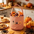thumbnail image 2 of Ouuluon Sturdy Halloween Plaid Storage Basket, 9x9 inch Ghost Pumpkin Decorative Handheld Basket for Home Party, 2 of 6