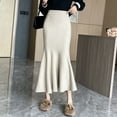 thumbnail image 6 of Fishtail Skirt Elastic High Waist Hip Wrapped Maxi Skirt Solid Color Office Lady Knitting Long Skirt Work Leisure Wear, 6 of 8