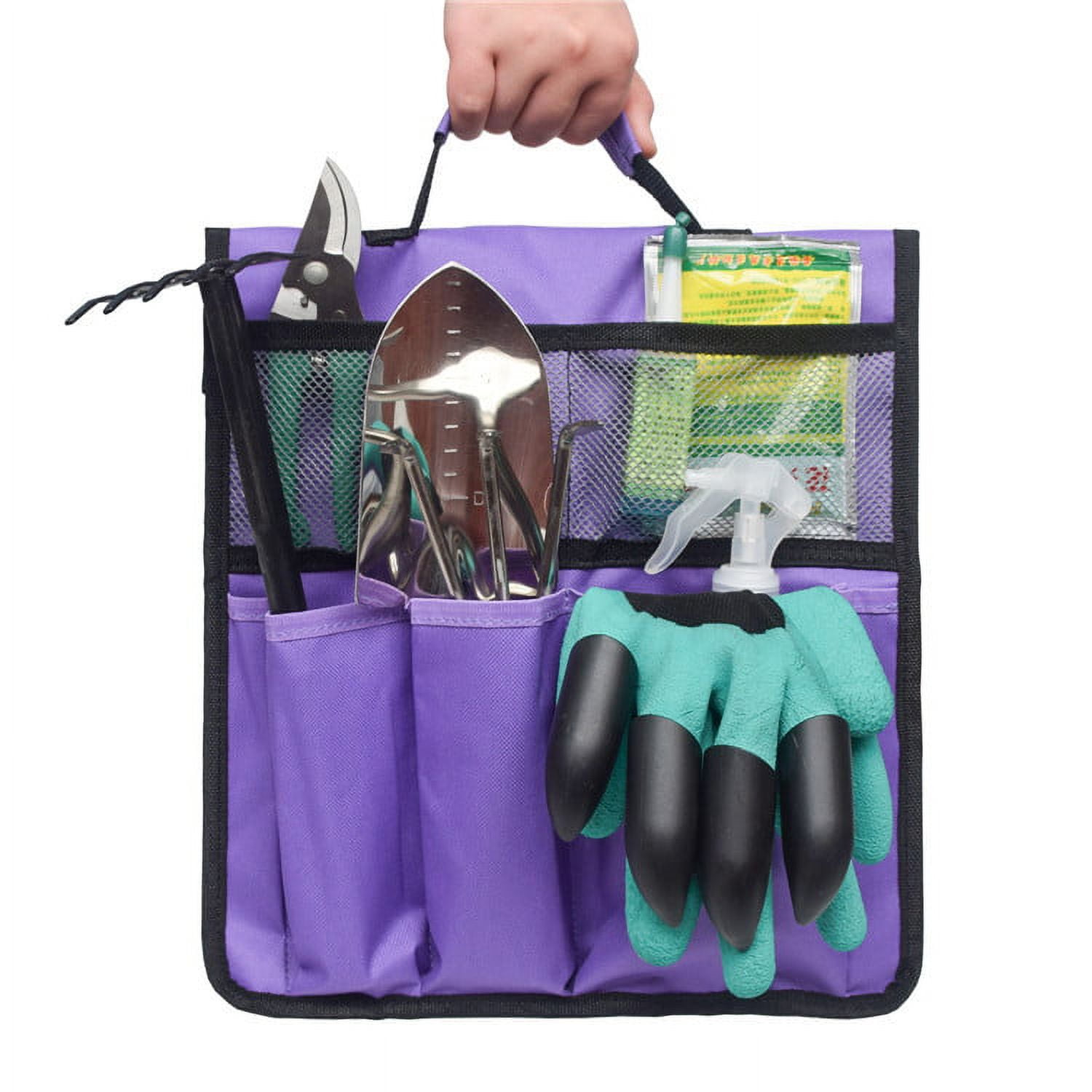 LNKOO Garden Kneeler Tool Bag Stool Pouch Seat Storage Tote Hanging Organizer, 600D Waterproof Portable for Outdoor Gardening, 12” x 13“Cart Storage Pouch Toolkit (Purple, NOT Include Kneeler)