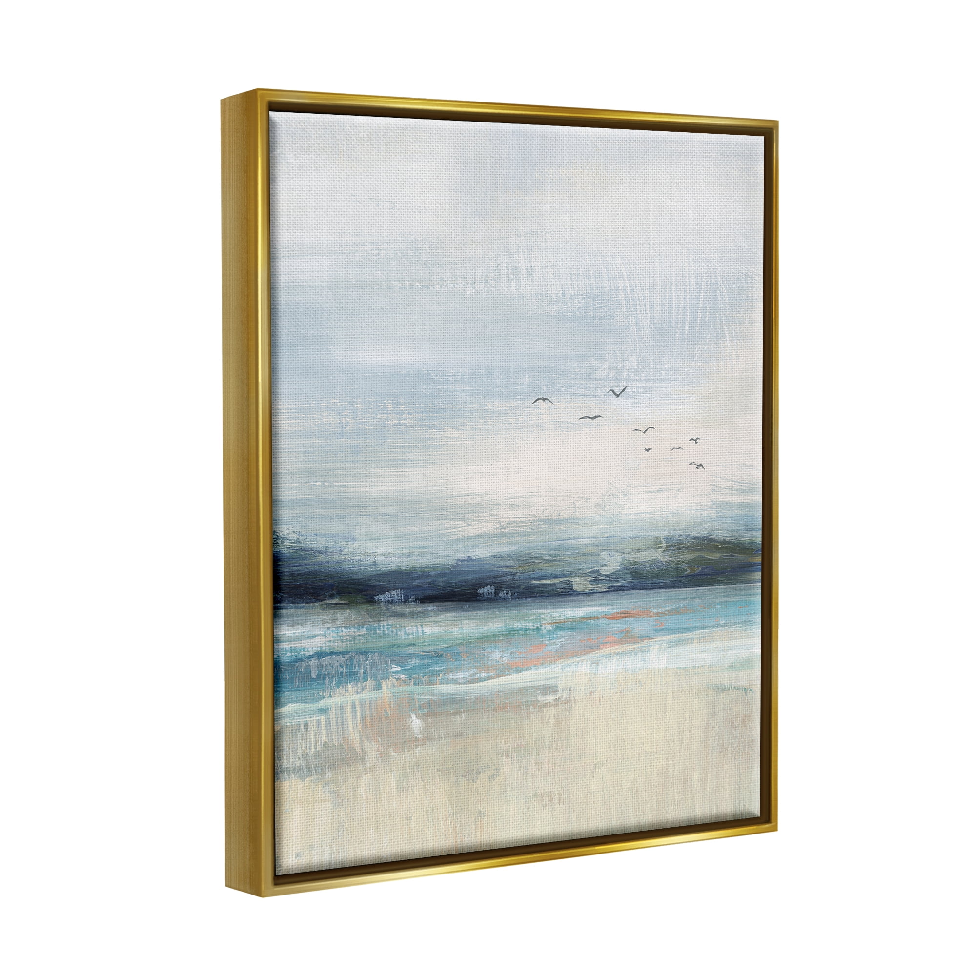 Stupell Brushed Ocean Seagulls Landscape Landscape Painting Gold Floater Framed Art Print Wall Art