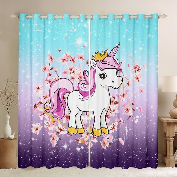 Manfei Magic Unicorn Animal Black Out Curtains, Dreamy Bling Stars Galaxy Curtains Pack of 2 (42x63 Each), Teen Boy Girl Kid Bedroom Curtains, Curtains Blackout Home Decor