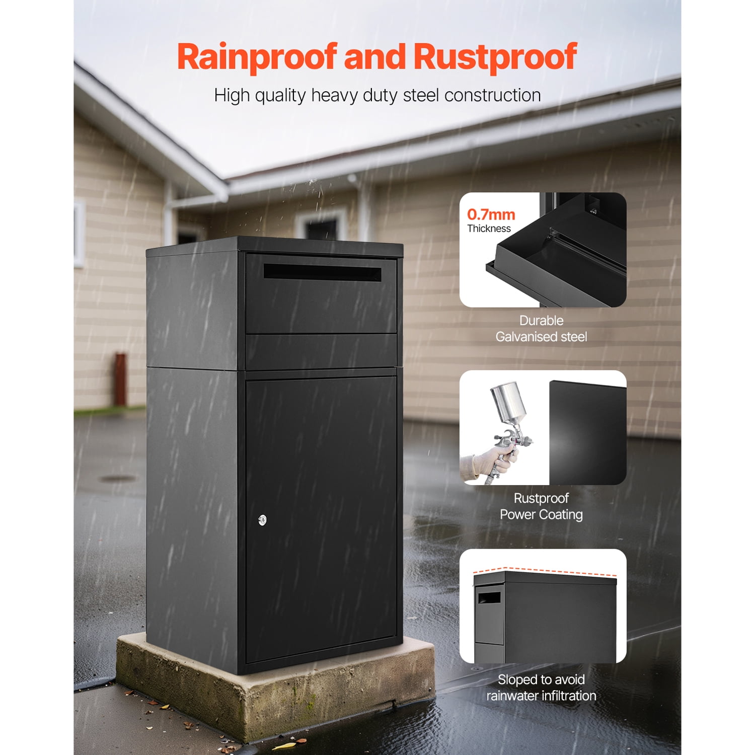 KFFKFF Secure Outdoor Parcel Delivery Box, 35.8 in Mailbox with Lock, Durable Steel Drop Box Featuring Anti-Theft and Weather-Resistant Design, Ideal for Home or Office Use, Black