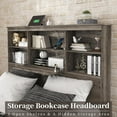 LUXOAK Full Size Bed Frame with Bookcase Headboard, Wooden Storage Bed