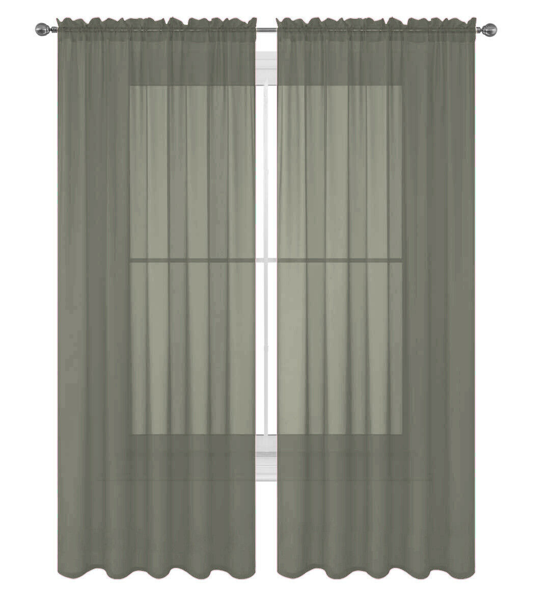 Decotex 2 Piece Elegant Solid Sheer Window Curtain Panels Treatment Drapes (55" X 36", Gray)