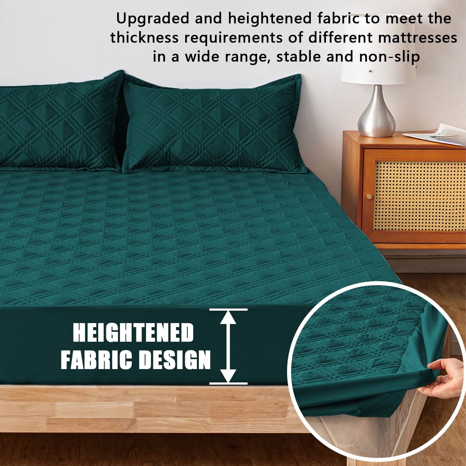 Waterproof Fitted Mattress Pad Cover Protector Queen Size Bed Quilted Mattress Cover Cotton Mattress Topper Dust Cover Soft Washable 12 Inch Deep Pocket Elastic Band（Blue）