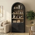 thumbnail image 2 of Bestier 71" Tall Kitchen Pantry Storage Cabinet, 4-Tier Arched Bookshelves with 3 Adjustable Shelves & 2 Doors, Display Shelf with Storage for Living Room Home Office, Black, 2 of 8