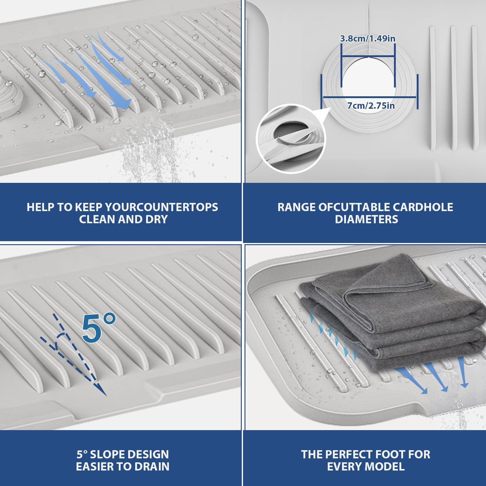 VENMATE 24"x5.5" Silicone Sink Mat, Kitchen Faucet Mat,Light Gray