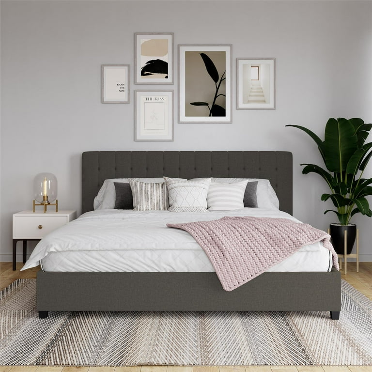 DHP Emily Upholstered Bed Gray Linen King Walmart