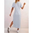 thumbnail image 6 of Women'S Crew Neck Short Sleeve All-over Striped Side Split Loose Midi Casual Dress Blue & White. L, 6 of 7
